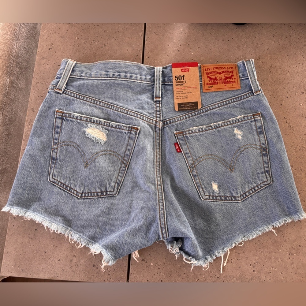Levi's Light Blue Ripped Jean Shorts - Picture 6 of 7